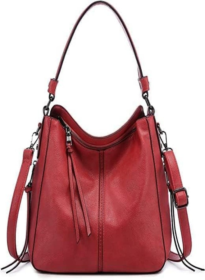 LACOSSI Faux Leather Women Handbags Shoulder Hobo Bag Purse With Long StrapTote Bags for Women For Office Use and Work(Fits up to 12.9" Tablet/15.6") (Red) - Image 1